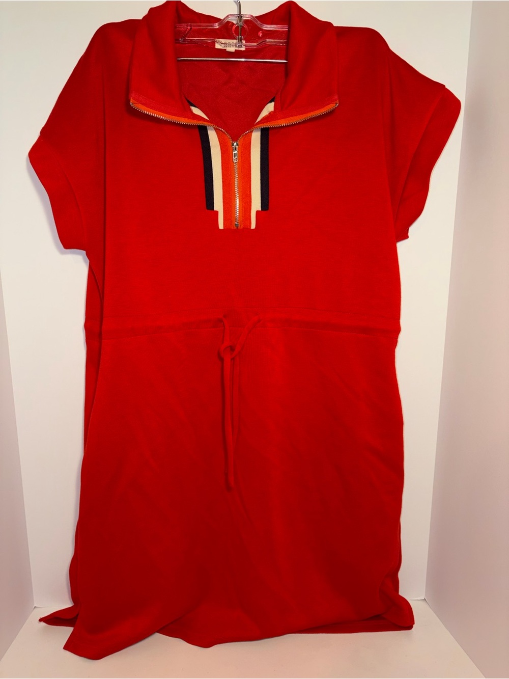 Jodifl Woman’s Red Zip-Front Dress with Drawstring Waist